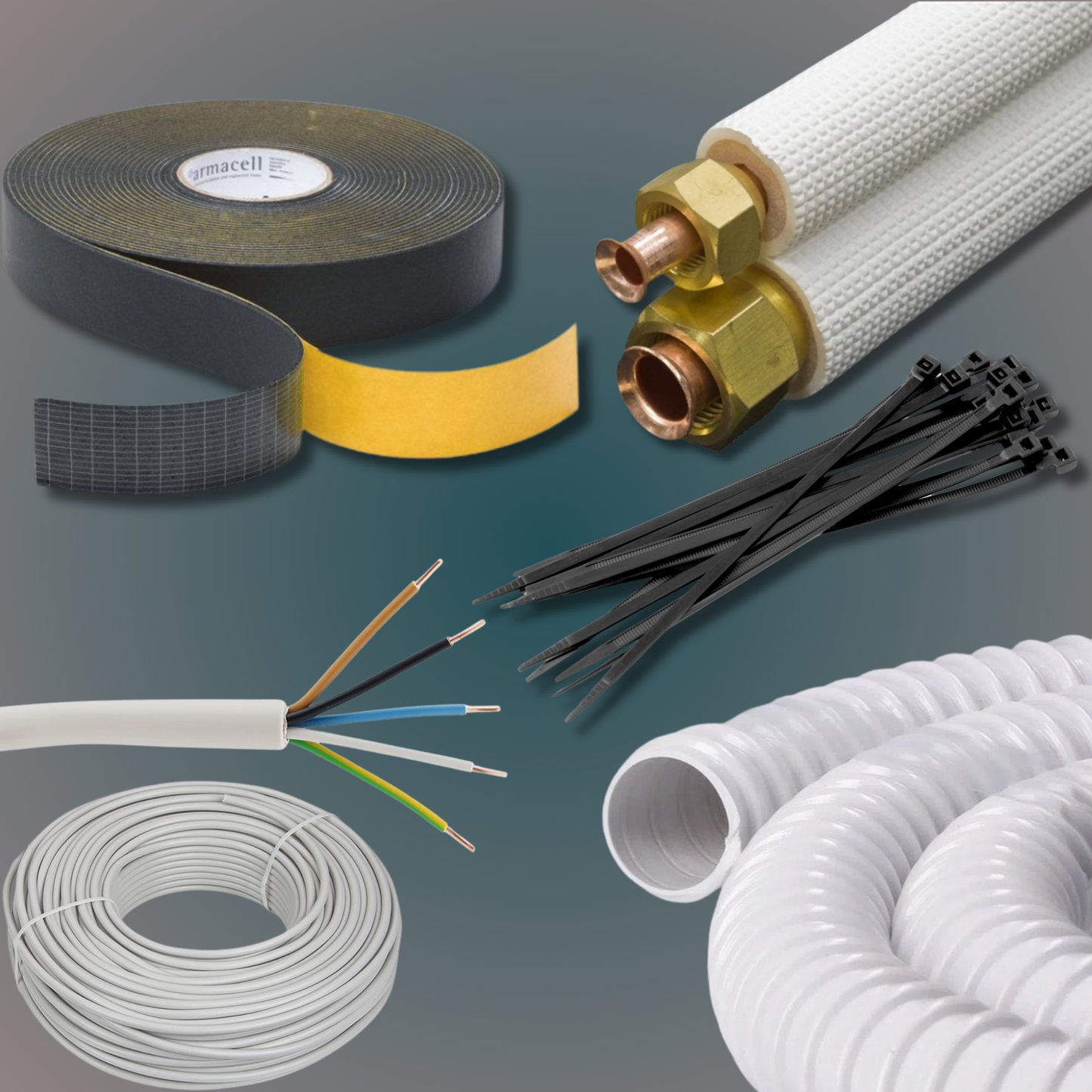 Montage-Set für Split-Klimaanlagen – inkl. Bördelrohr, Kondensatschlauch, 5x1,5 mm² Kabel (1–15 m wählbar)❄️